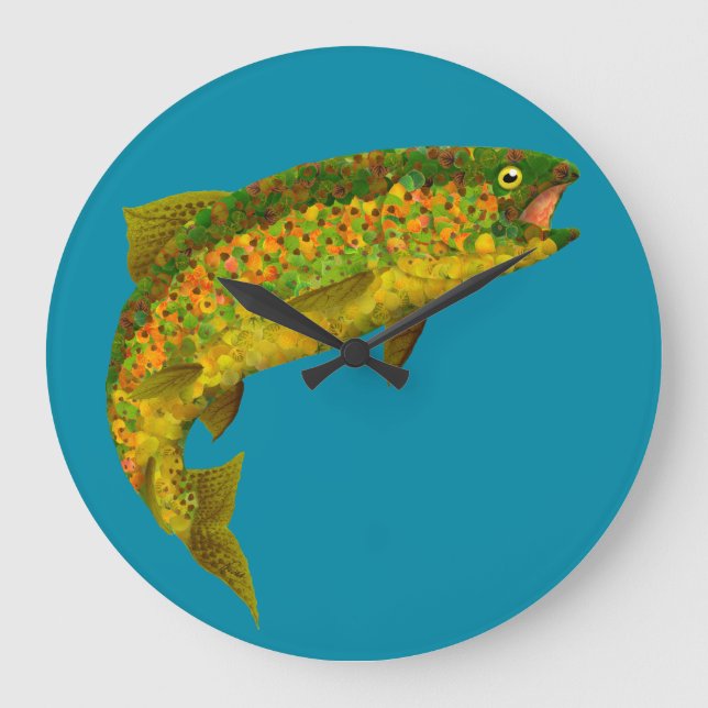 Aspen Leaf Rainbow Trout 3 Large Clock (Front)