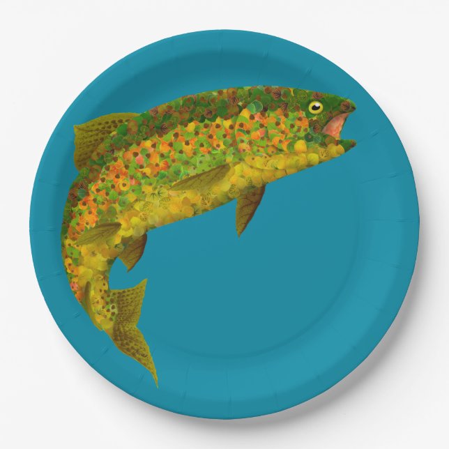 Aspen Leaf Rainbow Trout 3 Paper Plate (Front)