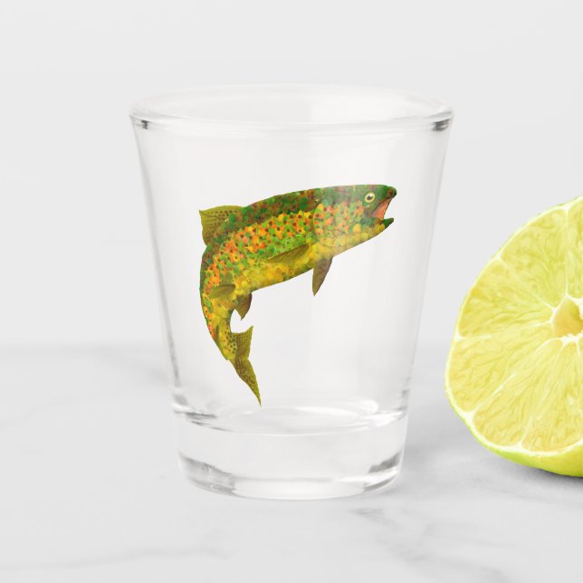 Aspen Leaf Rainbow Trout 3 Shot Glass (Front)