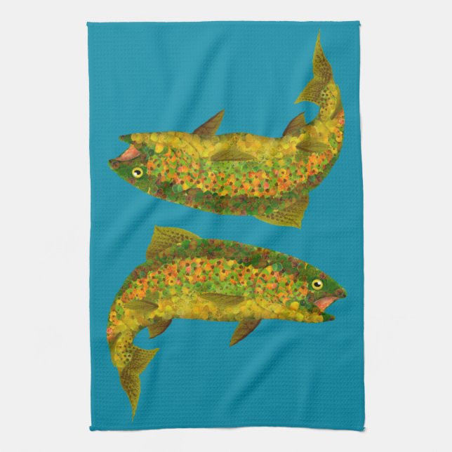Aspen Leaf Rainbow Trout 3 Tea Towel (Vertical)
