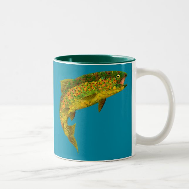 Aspen Leaf Rainbow Trout 3 Two-Tone Coffee Mug (Right)