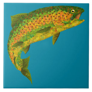 Aspen Leaf Rainbow Trout 4 Ceramic Tile