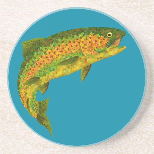 Aspen Leaf Rainbow Trout 4 Coaster (Front)