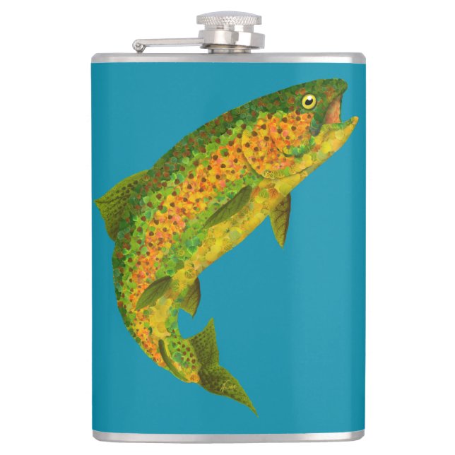 Aspen Leaf Rainbow Trout 4 Hip Flask (Front)