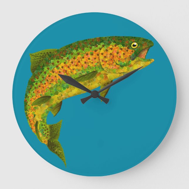 Aspen Leaf Rainbow Trout 4 Large Clock (Front)