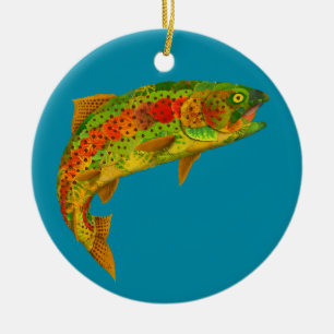Aspen Leaf Rainbow Trout 5 Ceramic Ornament