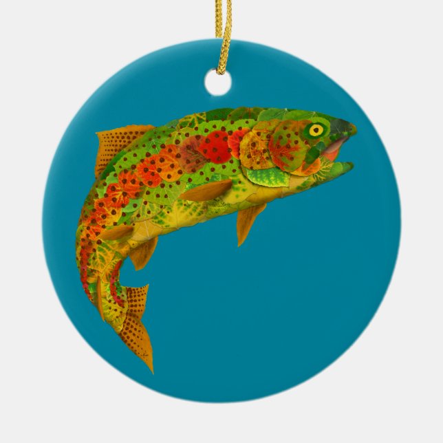 Aspen Leaf Rainbow Trout 5 Ceramic Ornament (Front)