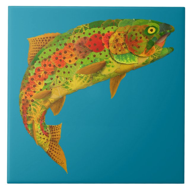 Aspen Leaf Rainbow Trout 5 Ceramic Tile (Front)