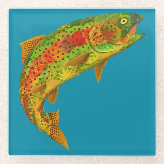 Aspen Leaf Rainbow Trout 5 Glass Coaster (Front)