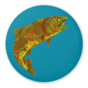 Aspen Leaf Rainbow Trout 6 Ceramic Knob