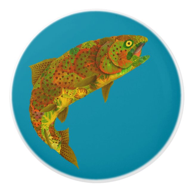 Aspen Leaf Rainbow Trout 6 Ceramic Knob (Front)