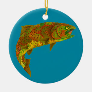 Aspen Leaf Rainbow Trout 6 Ceramic Ornament
