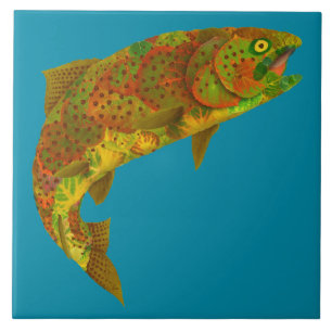 Aspen Leaf Rainbow Trout 6 Ceramic Tile