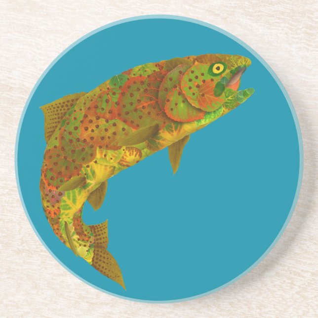 Aspen Leaf Rainbow Trout 6 Coaster (Front)