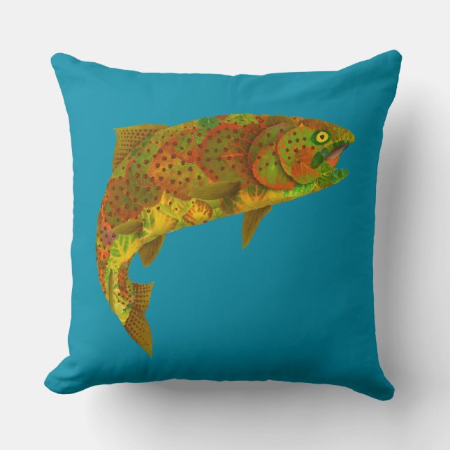 Aspen Leaf Rainbow Trout 6 Cushion (Front)