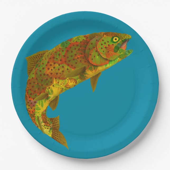 Aspen Leaf Rainbow Trout 6 Paper Plate (Front)