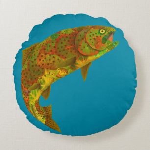 Aspen Leaf Rainbow Trout 6 Round Cushion