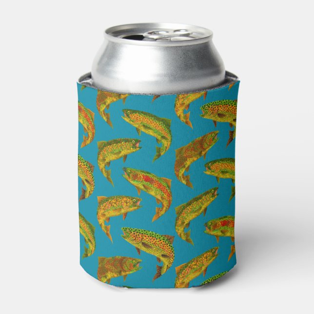 Aspen Leaf Rainbow Trout Seamless Pattern 2018 Can Cooler (Can Front)