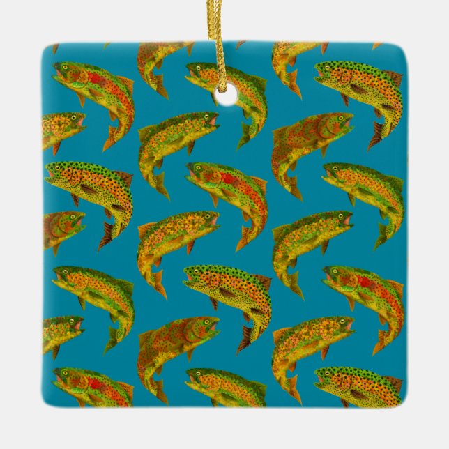 Aspen Leaf Rainbow Trout Seamless Pattern 2018 Ceramic Ornament (Front)