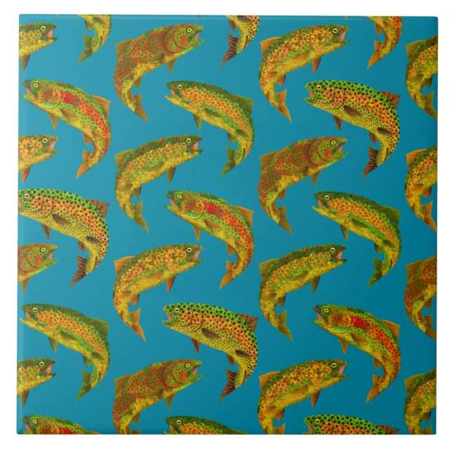 Aspen Leaf Rainbow Trout Seamless Pattern 2018 Ceramic Tile (Front)