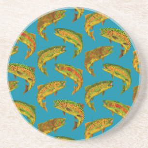 Aspen Leaf Rainbow Trout Seamless Pattern 2018 Coaster