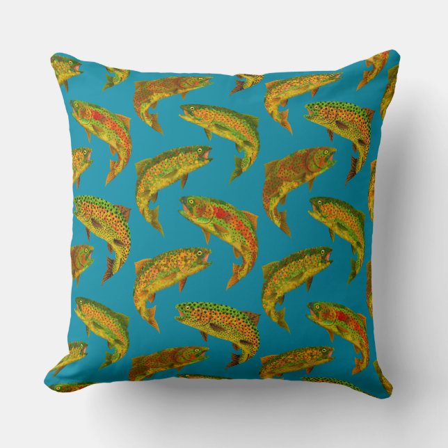 Aspen Leaf Rainbow Trout Seamless Pattern 2018 Cushion (Front)