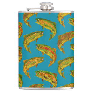Aspen Leaf Rainbow Trout Seamless Pattern 2018 Hip Flask