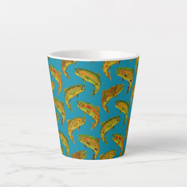 Aspen Leaf Rainbow Trout Seamless Pattern 2018 Latte Mug (Front)