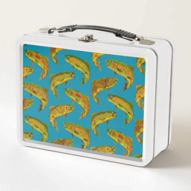 Aspen Leaf Rainbow Trout Seamless Pattern 2018 Metal Lunch Box (Front)