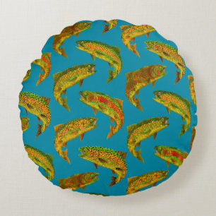 Aspen Leaf Rainbow Trout Seamless Pattern 2018 Round Cushion
