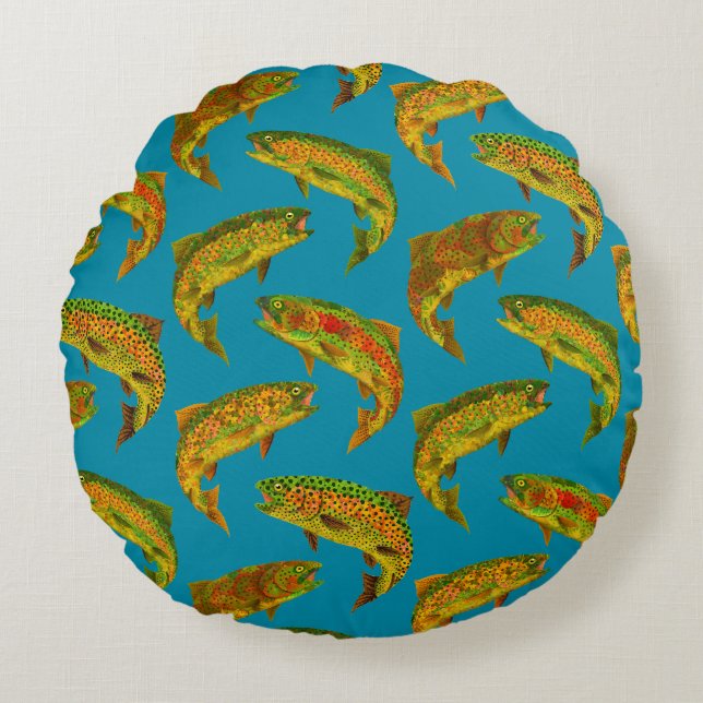 Aspen Leaf Rainbow Trout Seamless Pattern 2018 Round Cushion (Front)