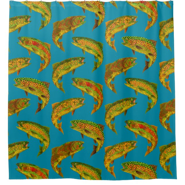 Aspen Leaf Rainbow Trout Seamless Pattern 2018 Shower Curtain (Front)