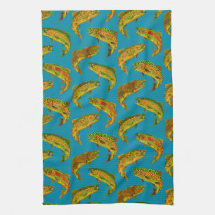 Aspen Leaf Rainbow Trout Seamless Pattern 2018 Tea Towel