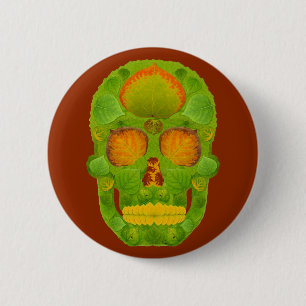 Aspen Leaf Skull 10 6 Cm Round Badge