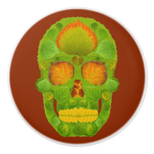Aspen Leaf Skull 10 Ceramic Knob