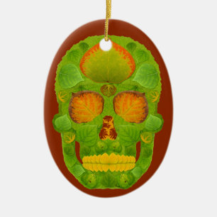 Aspen Leaf Skull 10 Ceramic Tree Decoration