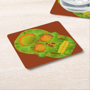 Aspen Leaf Skull 10 Square Paper Coaster