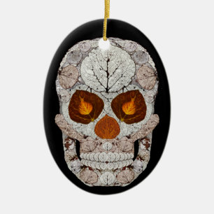 Aspen Leaf Skull 11 Oval Ceramic Ornament