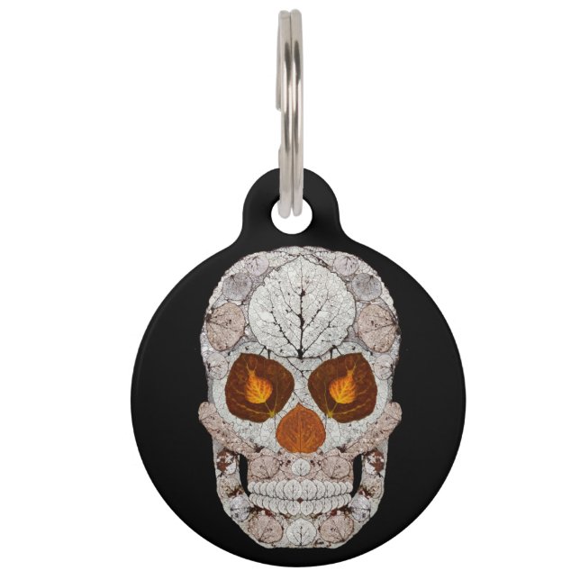 Aspen Leaf Skull 11 Pet Tag (Front)