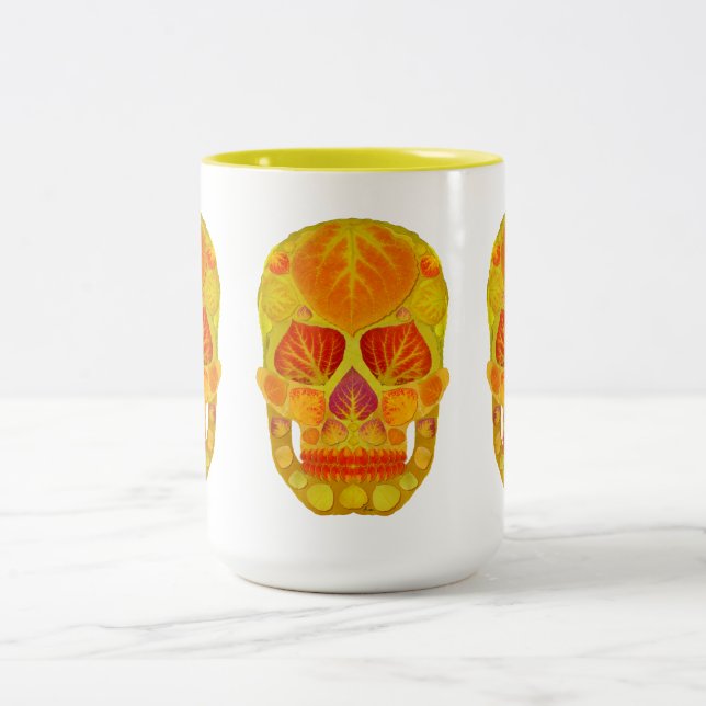 Aspen Leaf Skull 13 Two-Tone Coffee Mug (Center)