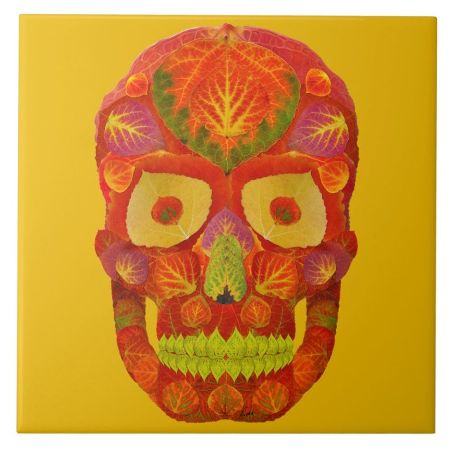 Aspen Leaf Skull 16 Ceramic Tile (Front)