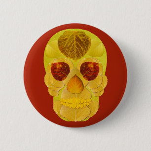 Aspen Leaf Skull 1 6 Cm Round Badge