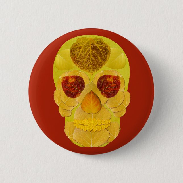 Aspen Leaf Skull 1 6 Cm Round Badge (Front)
