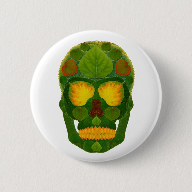 Aspen Leaf Skull 9 6 Cm Round Badge (Front)