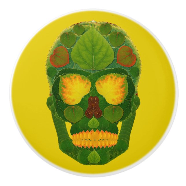 Aspen Leaf Skull 9 Ceramic Knob (Front)