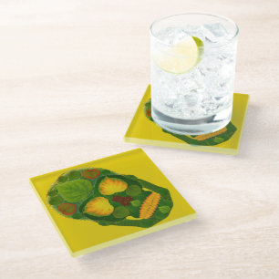 Aspen Leaf Skull 9 Glass Coaster