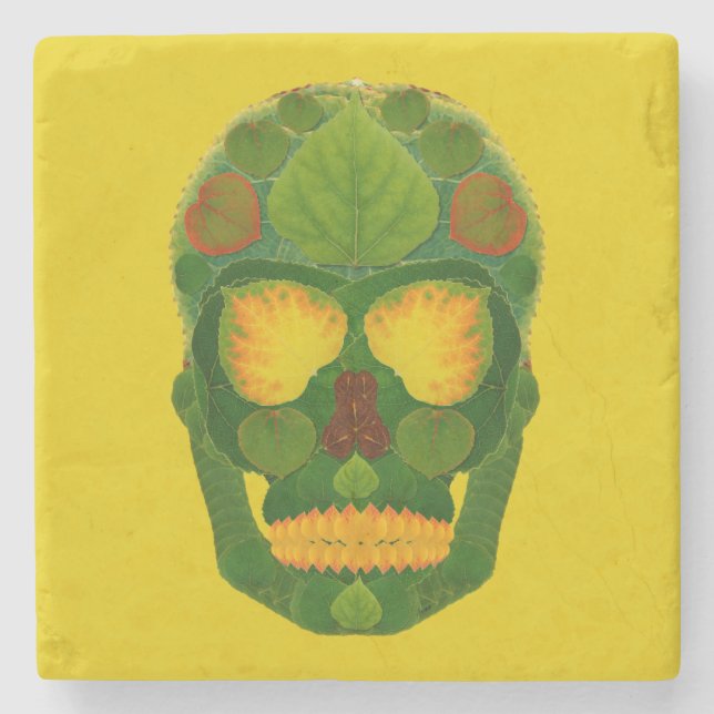 Aspen Leaf Skull 9 Stone Coaster (Front)