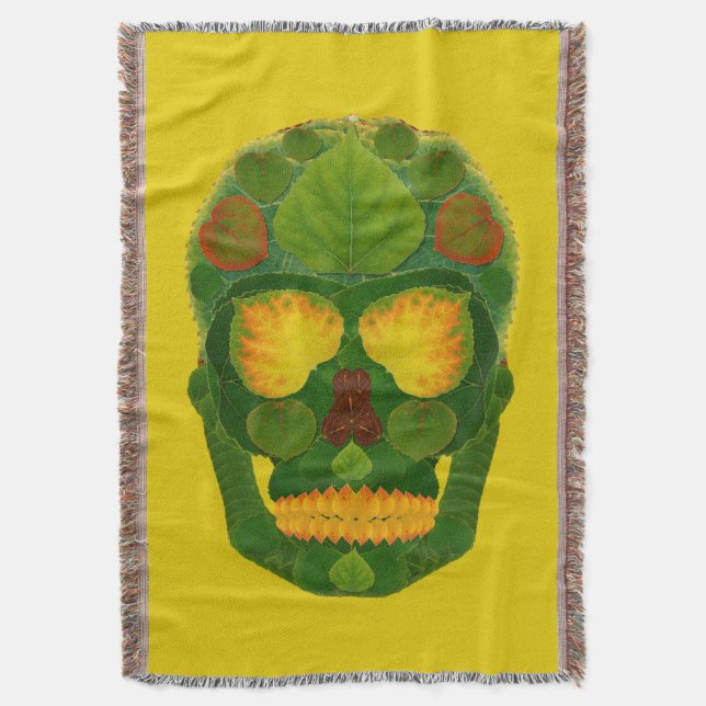 Aspen Leaf Skull 9 Throw Blanket (Front Vertical)