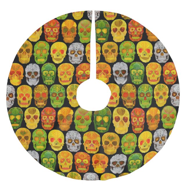 Aspen Leaf Skulls seamless pattern 2018 Brushed Polyester Tree Skirt (Front)