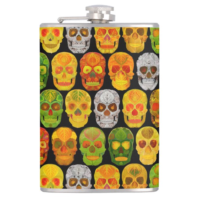 Aspen Leaf Skulls seamless pattern 2018 Hip Flask (Front)